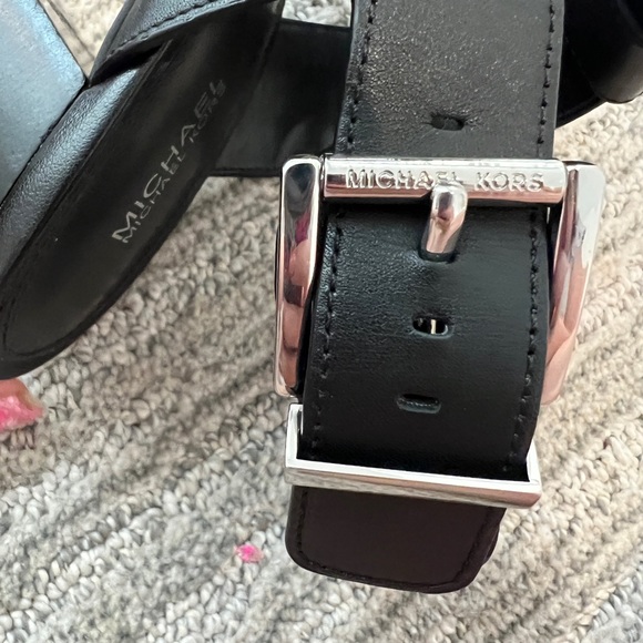 SOLD Michael Kors Becker Block Heel Platform Black Leather Sandal (Women 9) - Picture 8 of 11